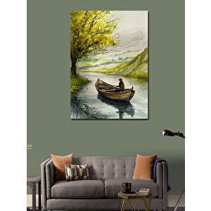 Kanvas Tablo Nehirde Sandalla Balık Avı 70x100 cm