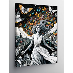 Kanvas Tablo Kelebekler Ve Kadın 50x70 cm
