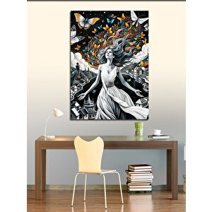 Kanvas Tablo Kelebekler Ve Kadın 50x70 cm