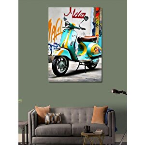 Kanvas Tablo Turkuaz Scooter Motor 70x100 cm