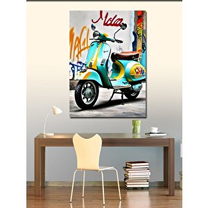 Kanvas Tablo Turkuaz Scooter Motor 70x100 cm