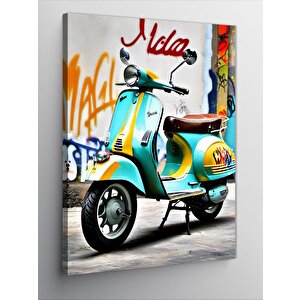 Kanvas Tablo Turkuaz Scooter Motor 100x140 cm