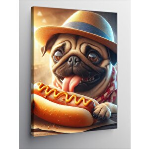 Kanvas Tablo Hotdog Yiyen Pug Cinsi Köpek 50x70 cm