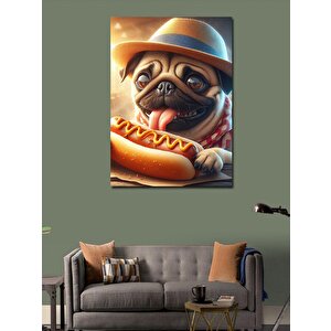 Kanvas Tablo Hotdog Yiyen Pug Cinsi Köpek 50x70 cm