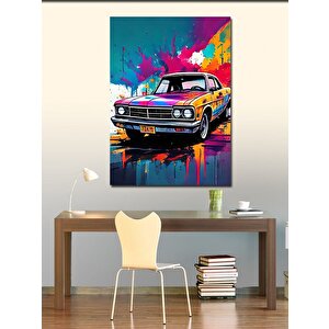 Kanvas Tablo Renkli Fon Klasik Araba 70x100 cm