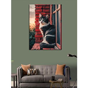 Kanvas Tablo Penceredeki Kedi 100x140 cm