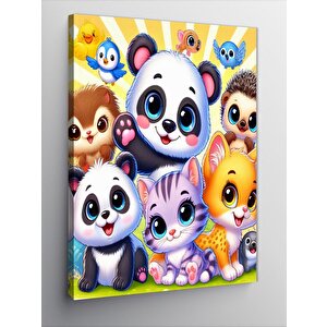 Kanvas Tablo Sevimli Panda Ve Orman Dostları 100x140 cm