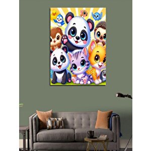 Kanvas Tablo Sevimli Panda Ve Orman Dostları 50x70 cm
