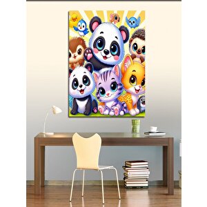 Kanvas Tablo Sevimli Panda Ve Orman Dostları 50x70 cm