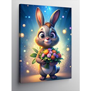 Kanvas Tablo Sevimli Tavşan Ve Çiçekleri 70x100 cm