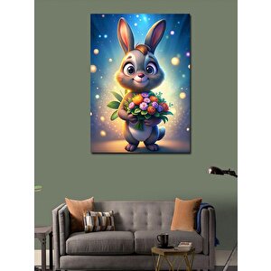 Kanvas Tablo Sevimli Tavşan Ve Çiçekleri 70x100 cm
