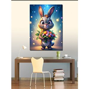 Kanvas Tablo Sevimli Tavşan Ve Çiçekleri 70x100 cm
