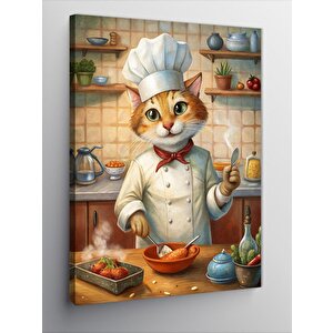 Kanvas Tablo Yemek Yapan Kedi