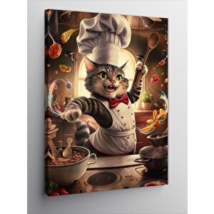 Kanvas Tablo Mutfaktaki Tekir Kedi 70x100 cm