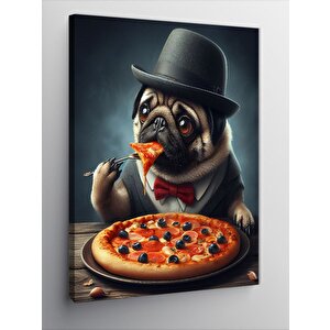 Kanvas Tablo Pizza Yiyen Pug Köpek 50x70 cm