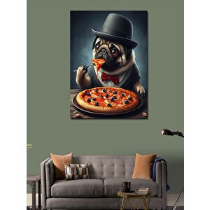 Kanvas Tablo Pizza Yiyen Pug Köpek 50x70 cm