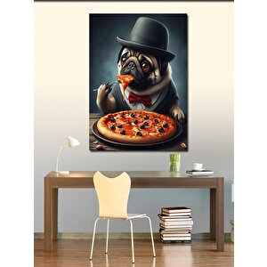 Kanvas Tablo Pizza Yiyen Pug Köpek 50x70 cm