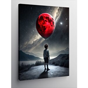 Kanvas Tablo Kırmızı Uçan Balonlu Çocuk 100x140 cm
