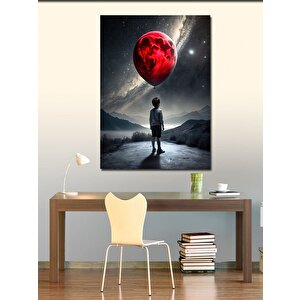 Kanvas Tablo Kırmızı Uçan Balonlu Çocuk 100x140 cm