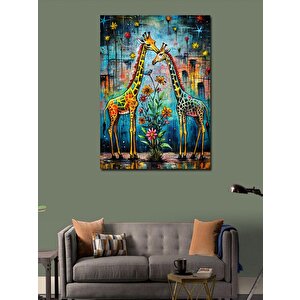Kanvas Tablo Sevimli Zürafalar Ve Çiçekler 70x100 cm