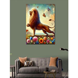Kanvas Tablo Erkek Aslan Ve Kelebekler 100x140 cm