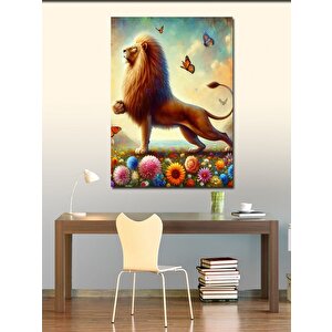 Kanvas Tablo Erkek Aslan Ve Kelebekler 100x140 cm