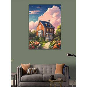 Kanvas Tablo Çiçekler Ve Müstakil Ev 70x100 cm