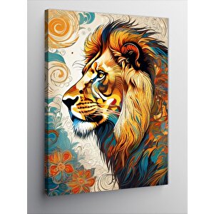 Kanvas Tablo Aslan Ve Çiçekli Fon 70x100 cm
