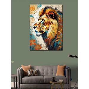 Kanvas Tablo Aslan Ve Çiçekli Fon 70x100 cm