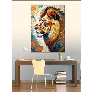 Kanvas Tablo Aslan Ve Çiçekli Fon 70x100 cm