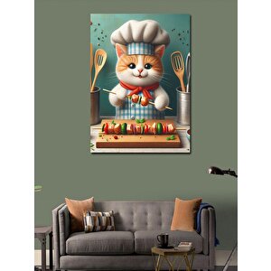 Kanvas Tablo Şiş Kebap Yapan Sevimli Kedi 70x100 cm