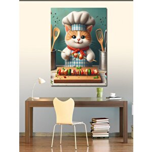 Kanvas Tablo Şiş Kebap Yapan Sevimli Kedi 70x100 cm