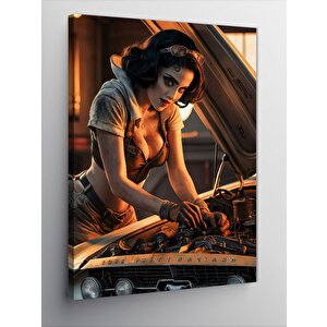 Kanvas Tablo Araba Tamircisi Kadın 100x140 cm