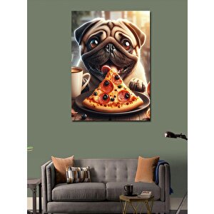 Kanvas Tablo Pizza Yiyen Pug Köpek 50x70 cm