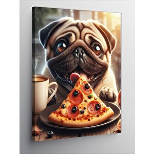 Kanvas Tablo Pizza Yiyen Pug Köpek 70x100 cm