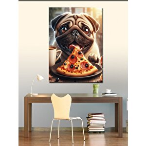 Kanvas Tablo Pizza Yiyen Pug Köpek 70x100 cm