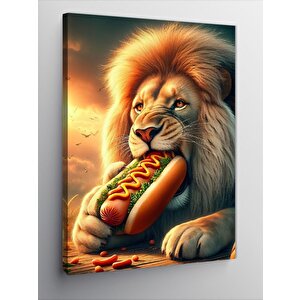 Kanvas Tablo Hotdog Yiyen Aslan 100x140 cm