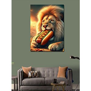 Kanvas Tablo Hotdog Yiyen Aslan 100x140 cm