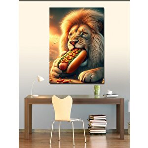 Kanvas Tablo Hotdog Yiyen Aslan 100x140 cm
