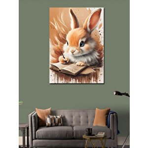 Kanvas Tablo Okuldaki Mavi Gözlü Sevimli Tavşan 100x140 cm