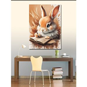 Kanvas Tablo Okuldaki Mavi Gözlü Sevimli Tavşan 100x140 cm