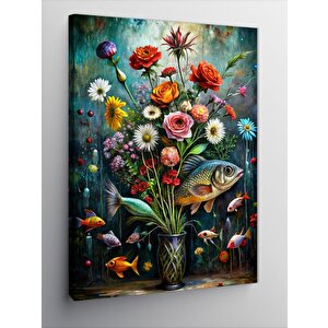 Kanvas Tablo Çiçekler Ve Balıklar 70x100 cm