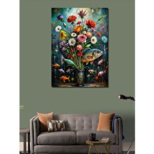 Kanvas Tablo Çiçekler Ve Balıklar 70x100 cm