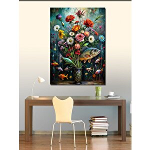 Kanvas Tablo Çiçekler Ve Balıklar 70x100 cm