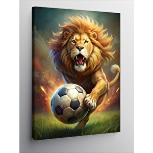 Kanvas Tablo Futbol Oynayan Aslan 100x140 cm