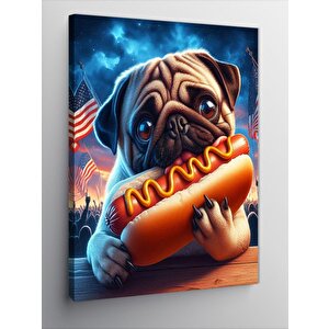 Kanvas Tablo Hotdog Pug Cinsi Köpek 100x140 cm