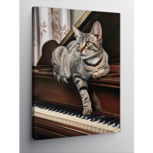 Kanvas Tablo Kedi Ve Piyano 50x70 cm