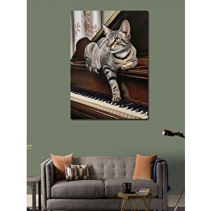 Kanvas Tablo Kedi Ve Piyano 50x70 cm