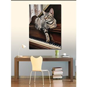 Kanvas Tablo Kedi Ve Piyano 50x70 cm