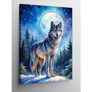 Kanvas Tablo Bozkurt Ay Ve Kar 100x140 cm